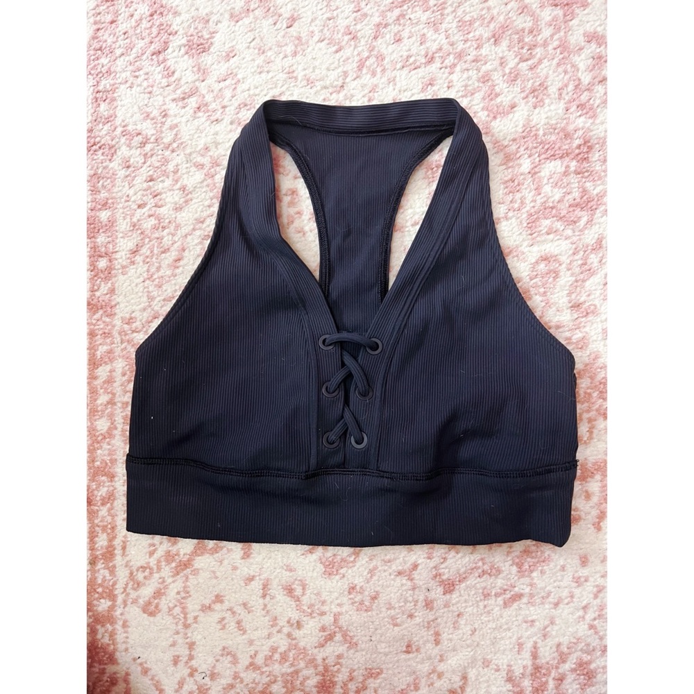 Offline by aerie lace up corset sports bra black sz large